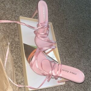 Public Desire, pink and gold satin tie up stiletto